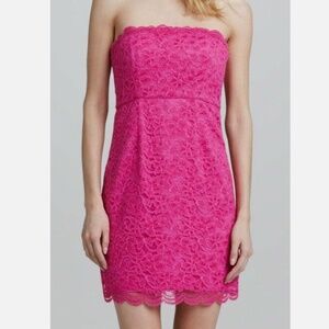 Perfect DVF strapless pink lace corseted dress